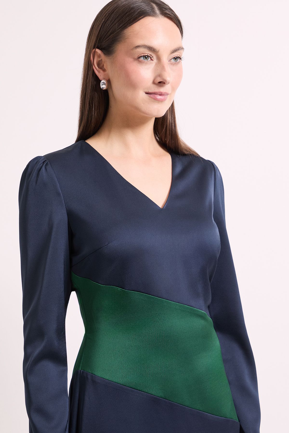 Principles Colour Block Satin Crepe Fit & Flare Midi Dress Navy image 4