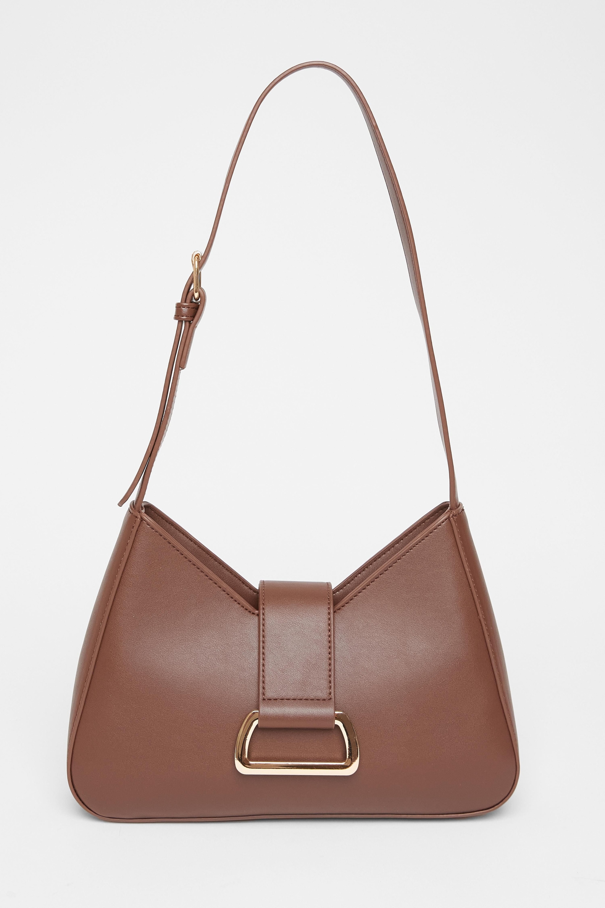Quiz Brown Faux Leather Buckle Shoulder Bag image 3