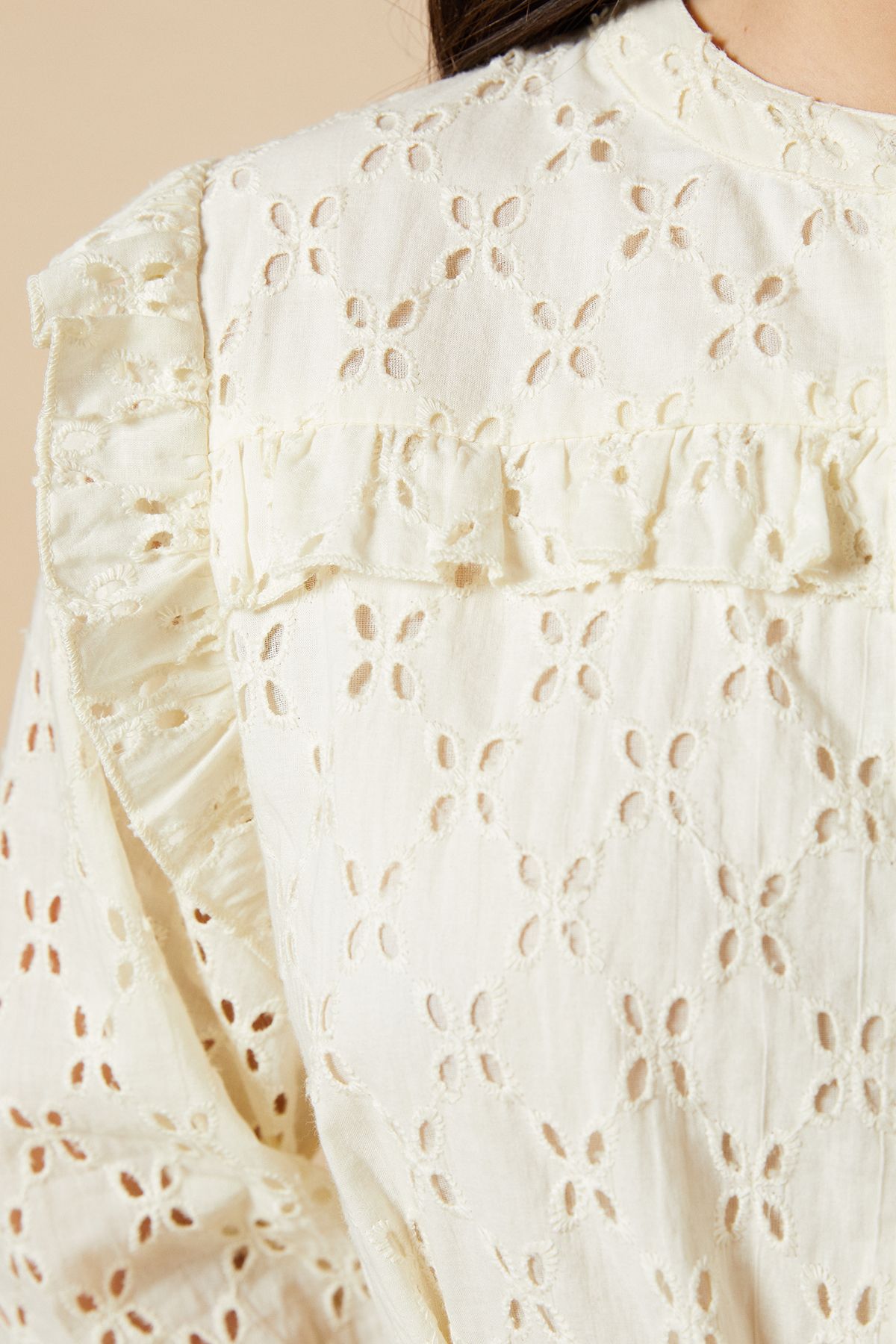 Oasis Broderie Button Through Midi Dress Ivory image 5