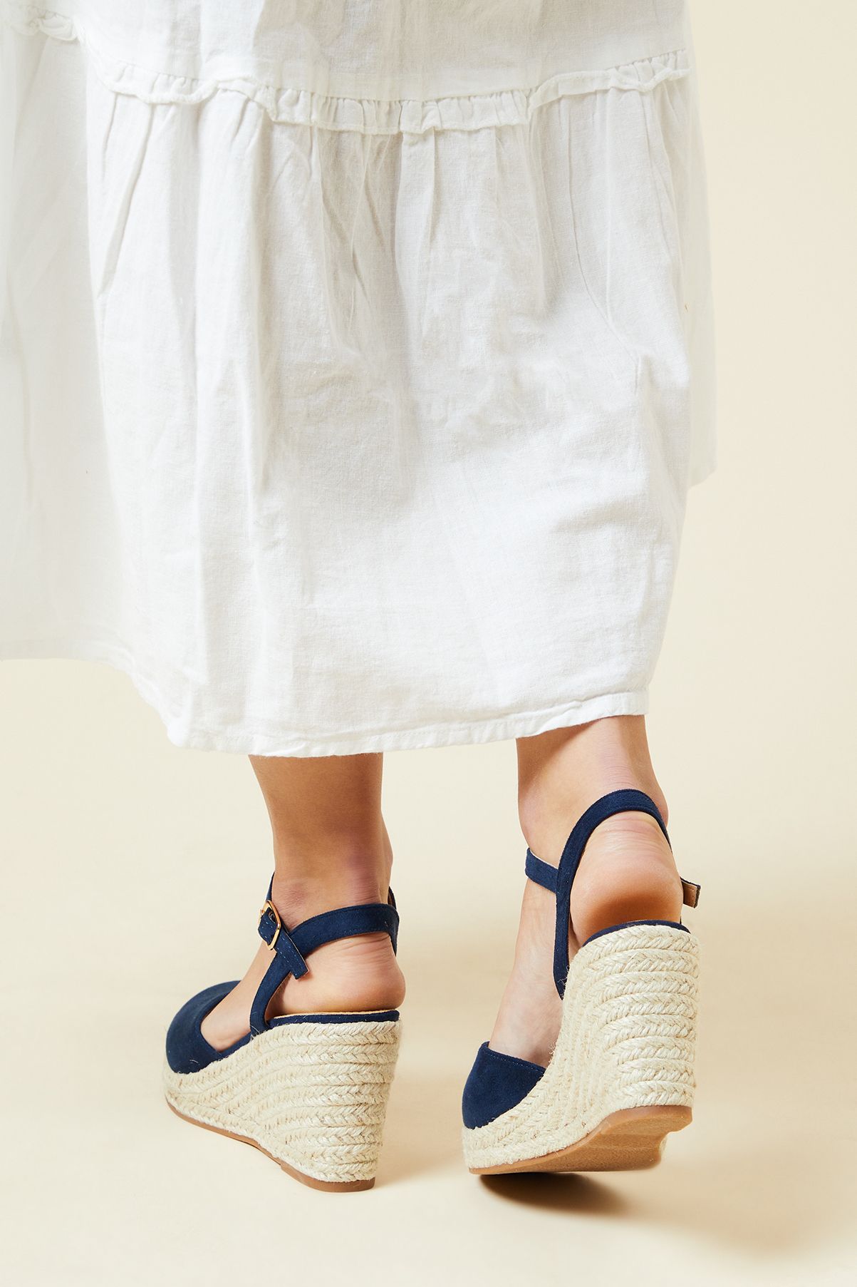 Dorothy Perkins Rumor Faux Suede Closed Toe Espadrille Wedge Sandals Navy image 3