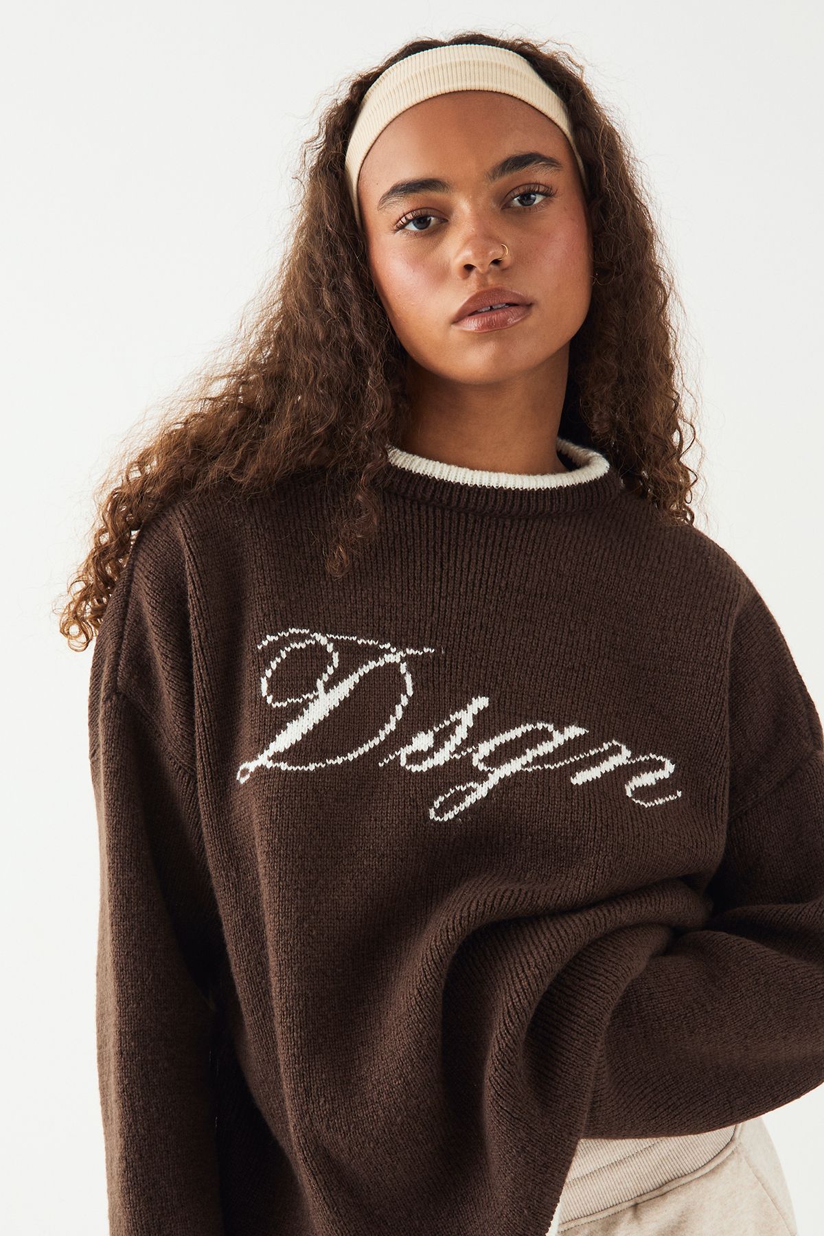 DSGN Studio DSGN Studio Script Contrast Oversized Knitted Jumper Espresso image 4