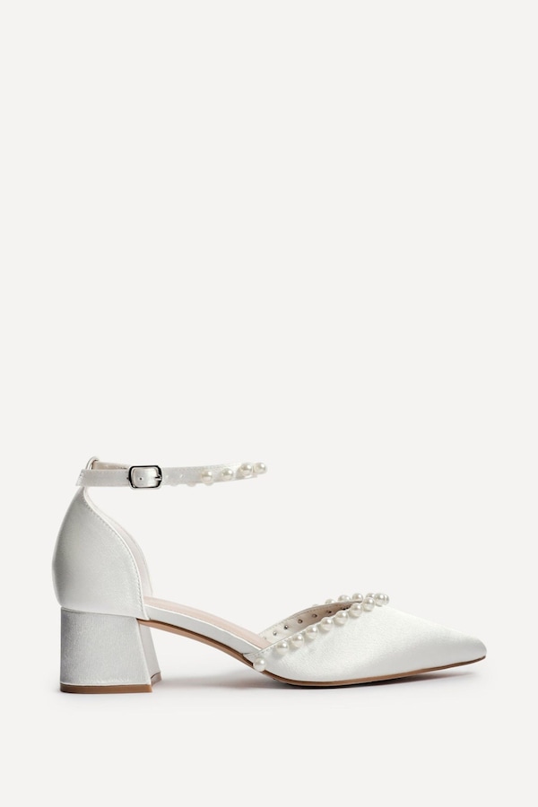 Linzi Swan Ivory Satin Bridal Low Block Court Heels