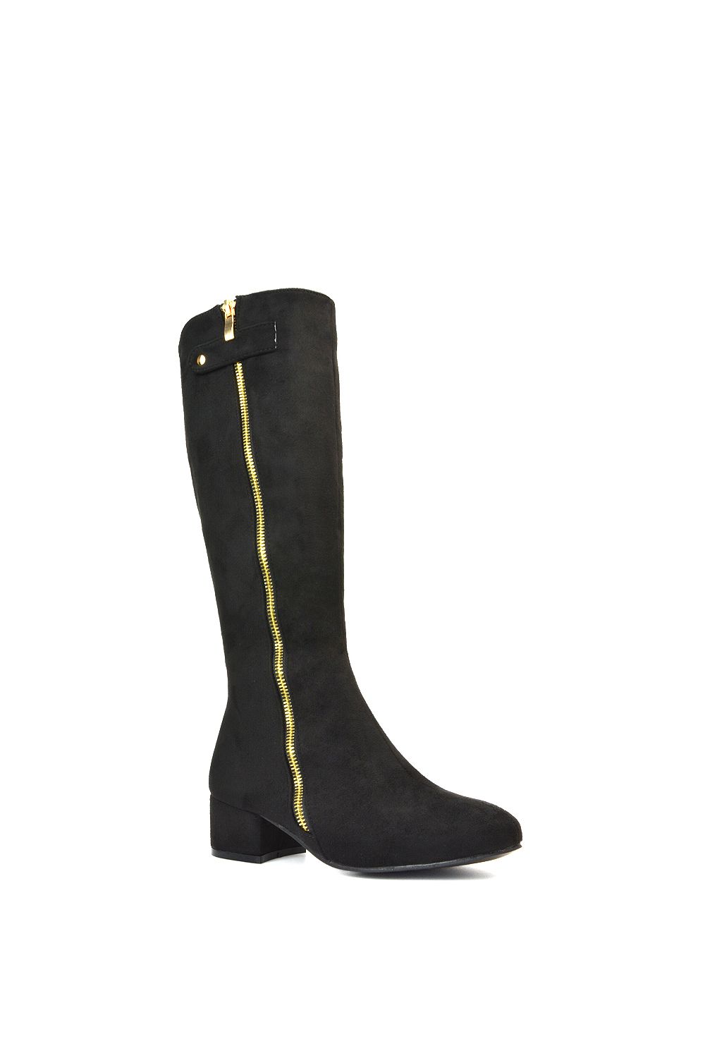 XY London 'Darcy' Low Block Heel Knee High Long Boots With Decorative Zip image 2