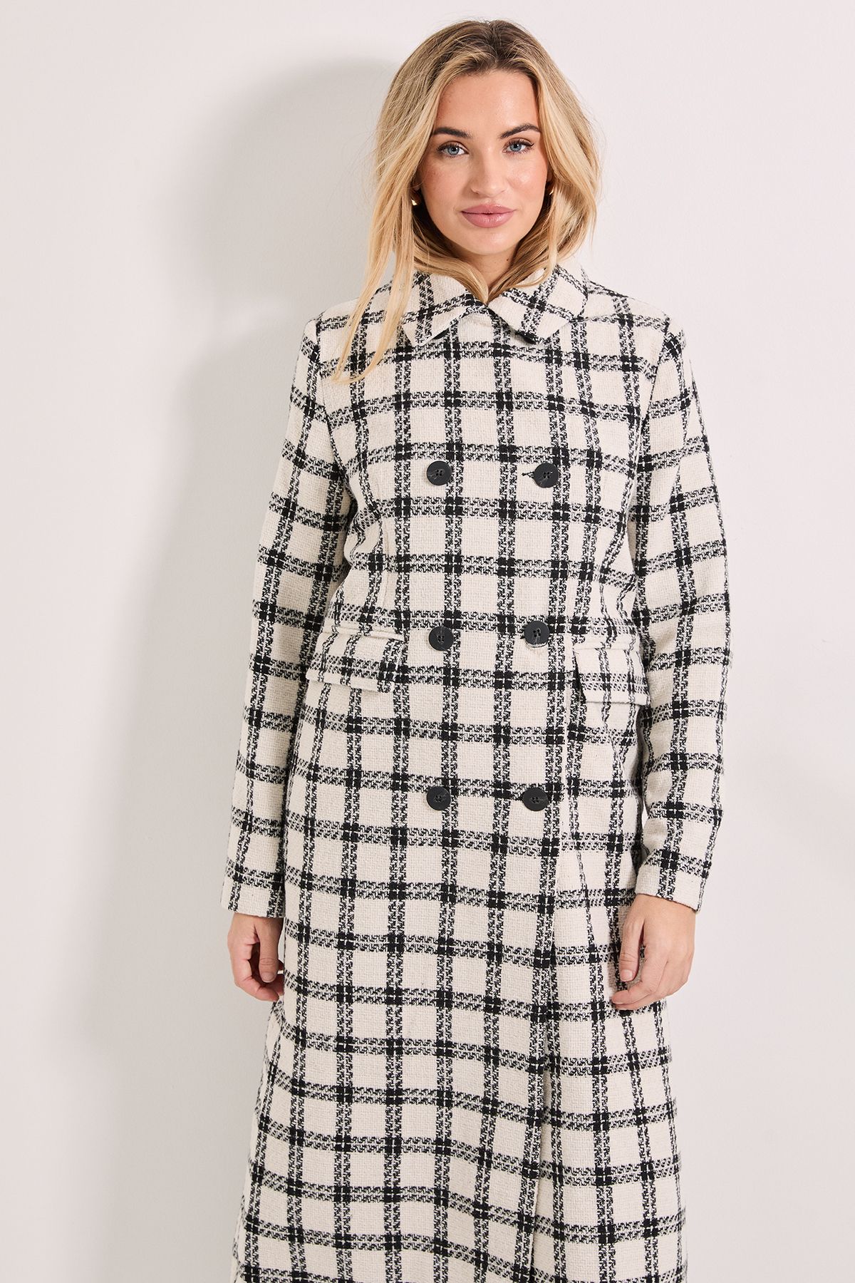 Dorothy Perkins Check Longline Coat Mono image 2