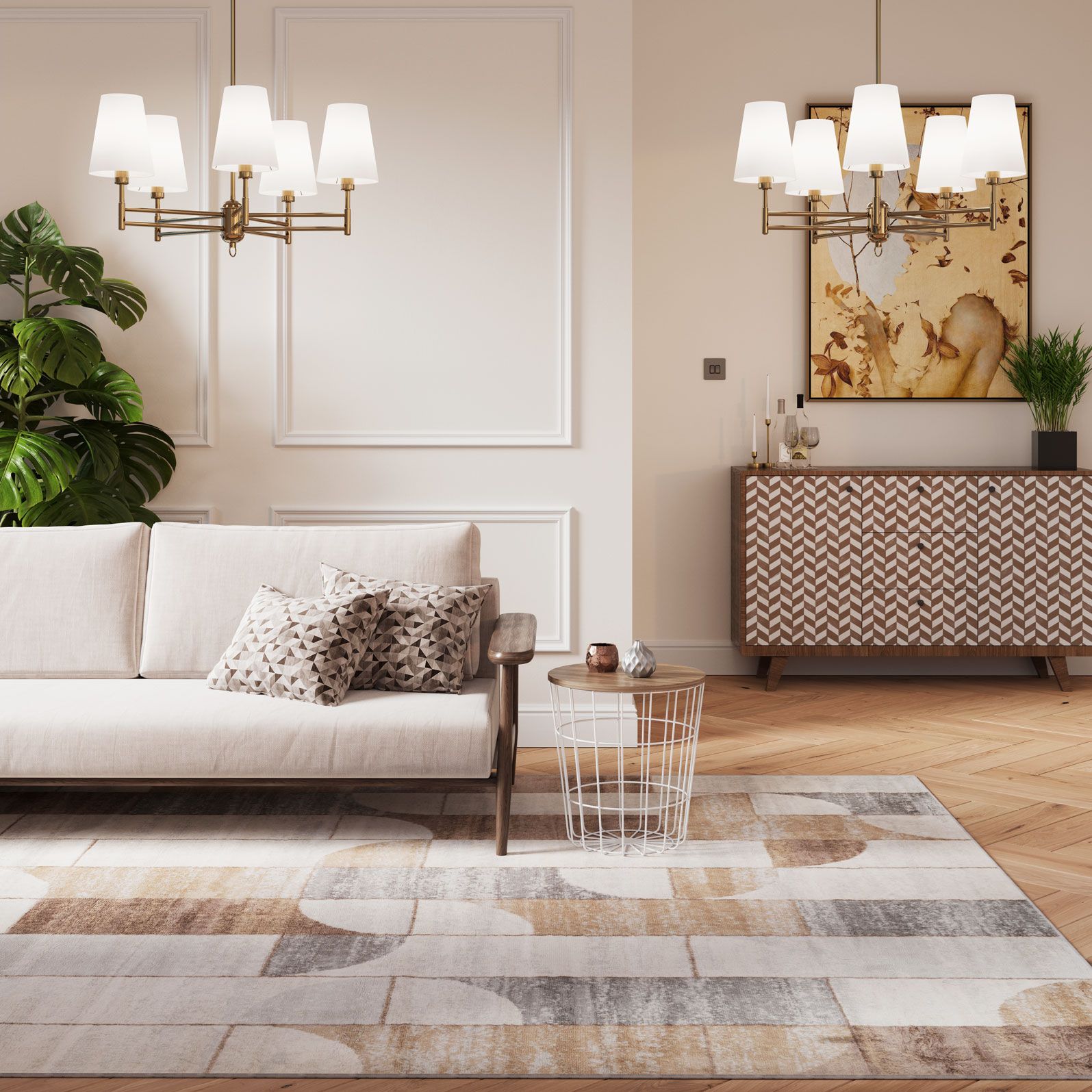 Kukoon Natural Beige Retro Geometric Living Area Rug image 2