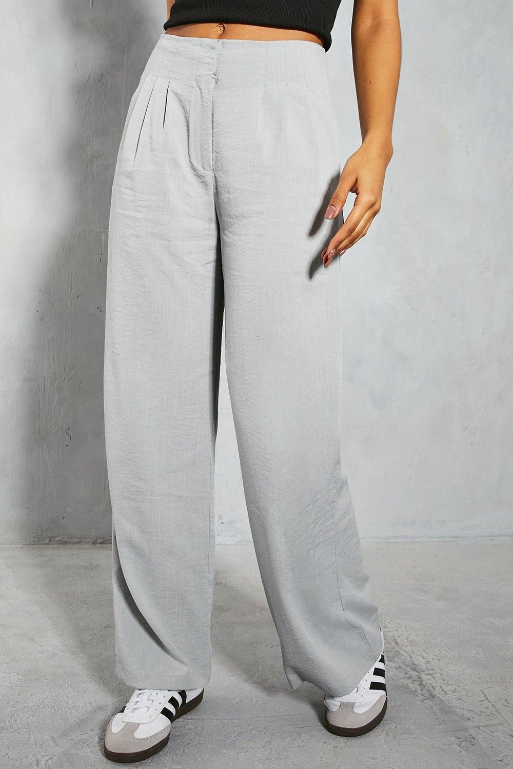 MissPap Linen Look Pleat Waist Detail Wide Leg Trouser Light Blue image 4
