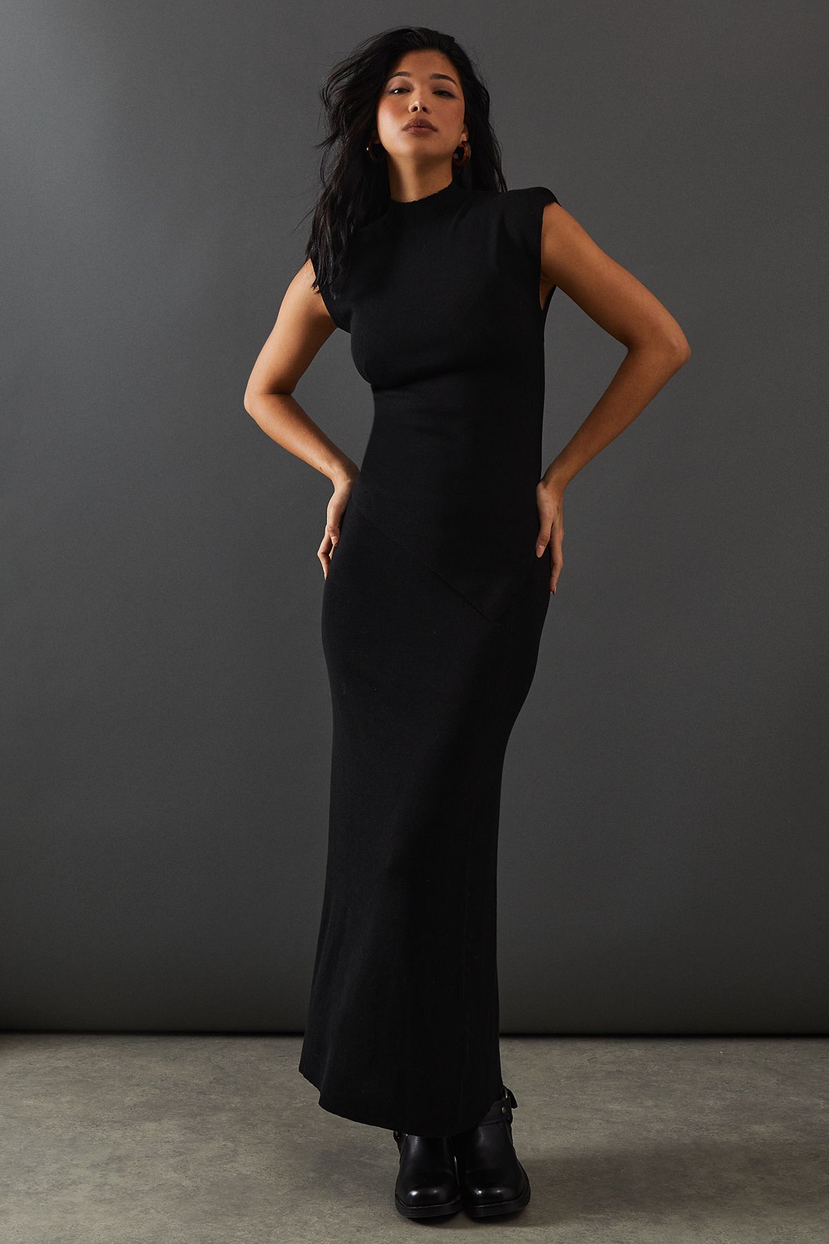 Warehouse Semi Sheer Ruched Side Button Back Detail Knitted Top Black image 2