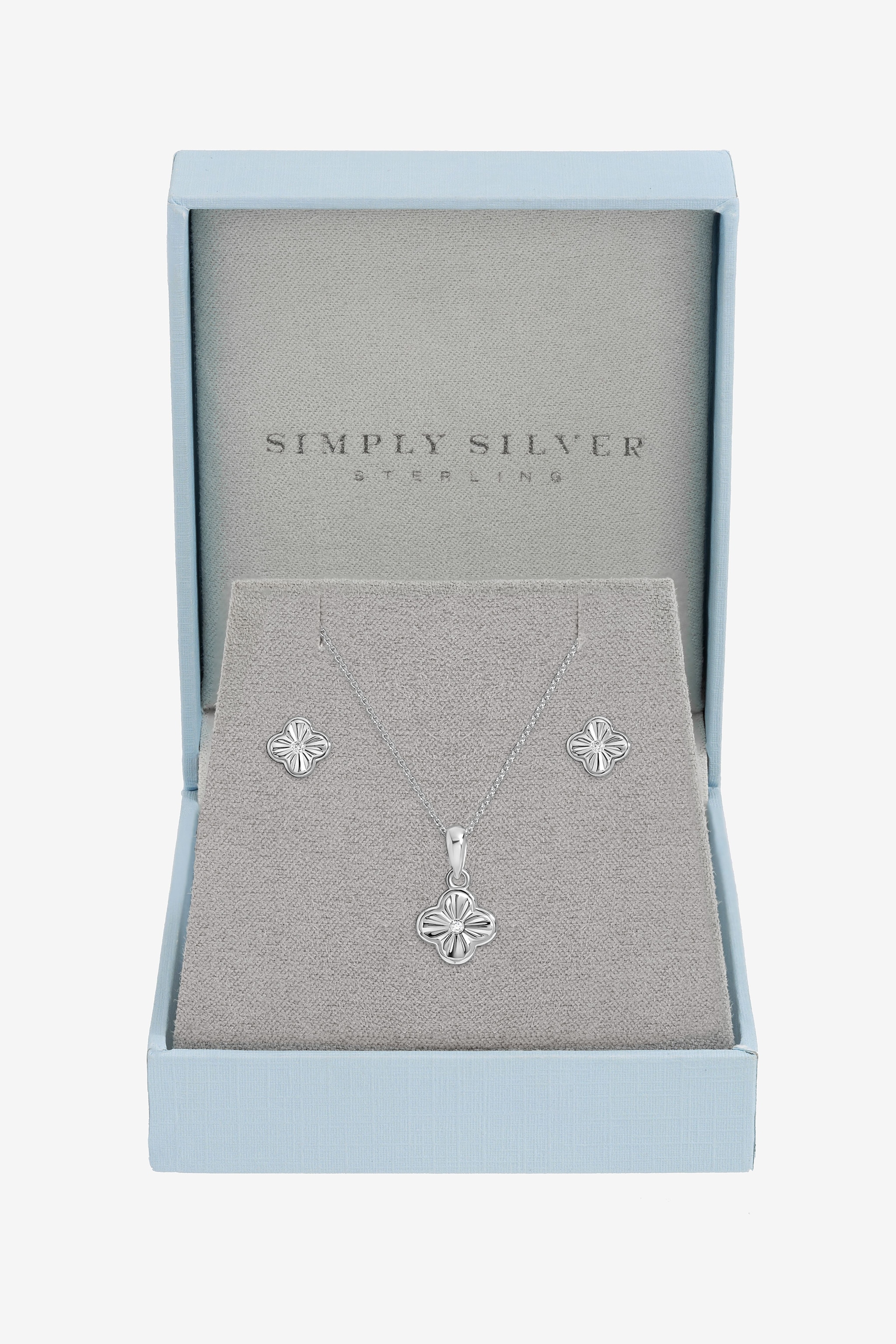 Simply Silver Sterling Silver 925 Polished Diamond Cut Clover Set - Gift Box image 1