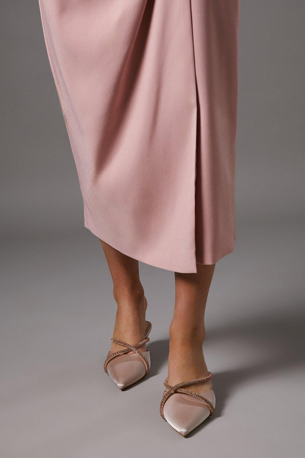 Coast Shona Satin Diamante Cross Strap Kitten Heel Mules Mocha image 1