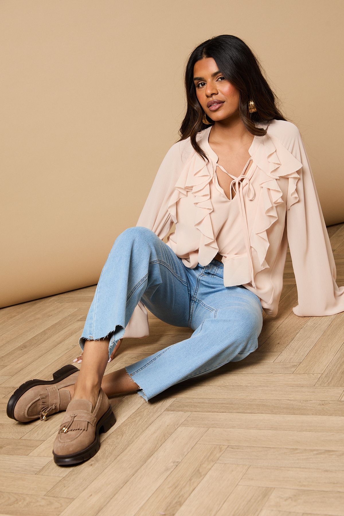 Oasis Brooke Suede Tassel Loafers Taupe image 2