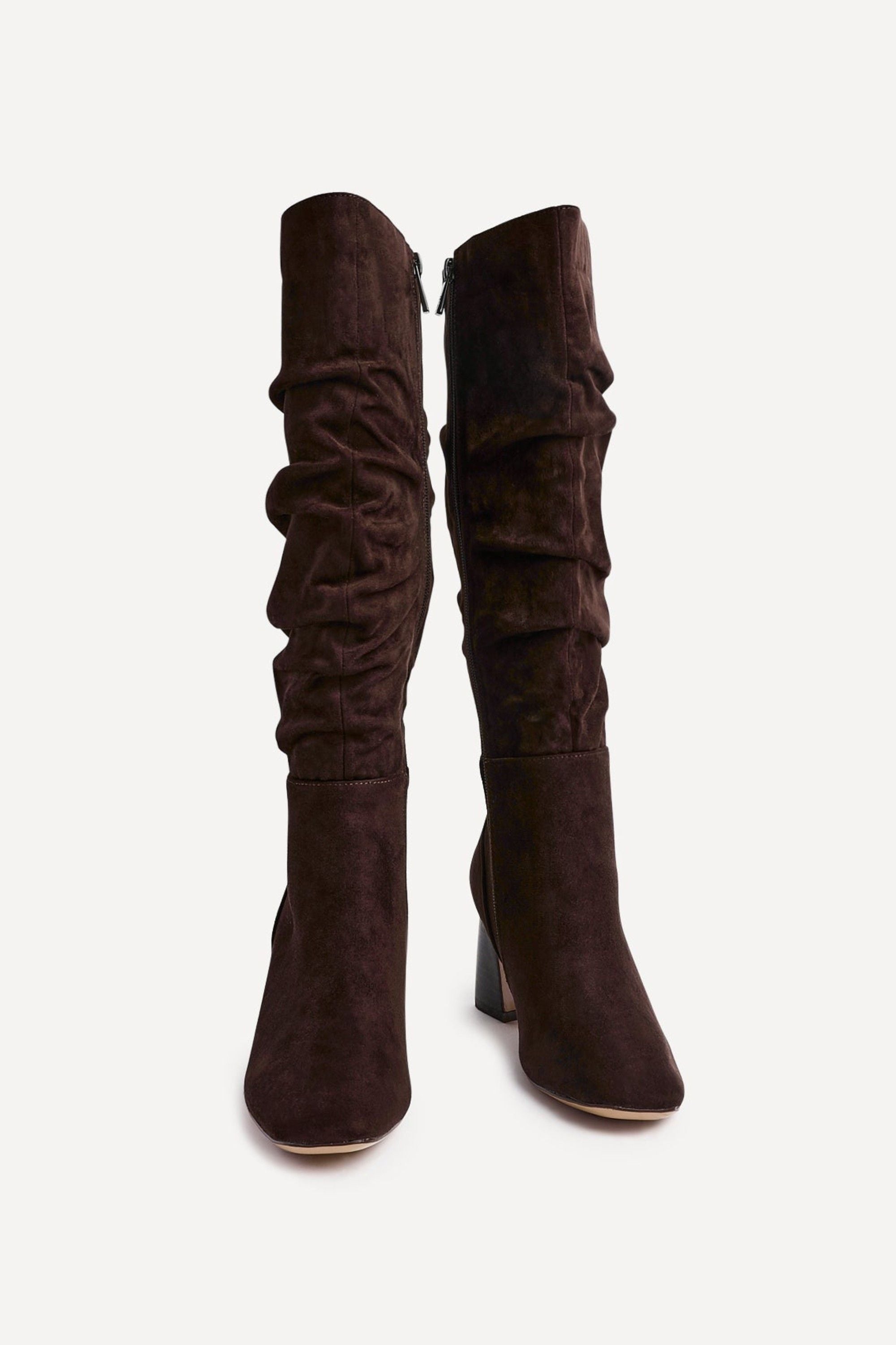 Linzi Alpine Dark Brown Faux Suede Ruched Long Boot image 3