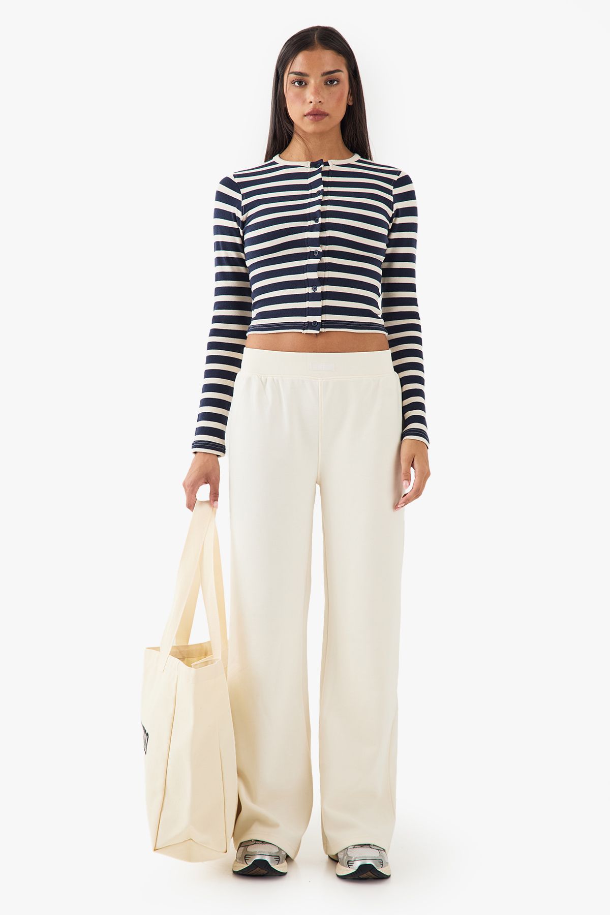 DSGN Studio DSGN Studio Stripe Button Detail Long Sleeve Top Navy image 5