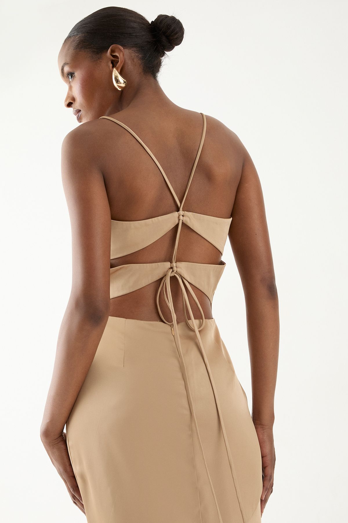 MissPap Square Neck Tie Back Bridesmaid Dress Bronze image 4