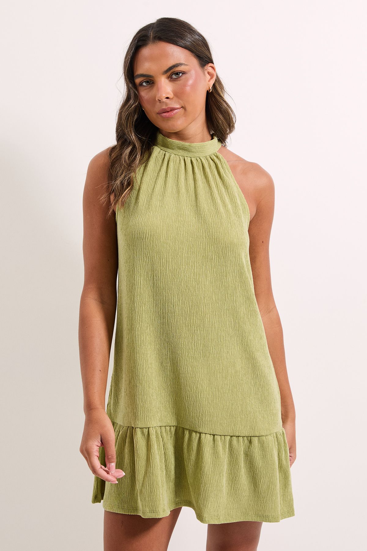 Dorothy Perkins Halterneck Tie Back Jersey Mini Dress Green image 2