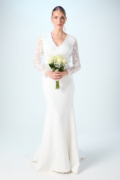 Coast Lace V Neck Wedding Dress With Open Back Ivory