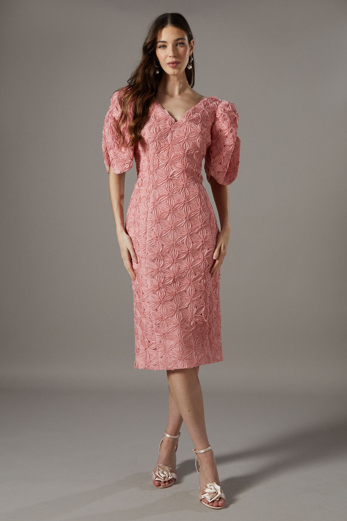 Coast Floral Pleated Sleeve Pencil Dress Blush image 1