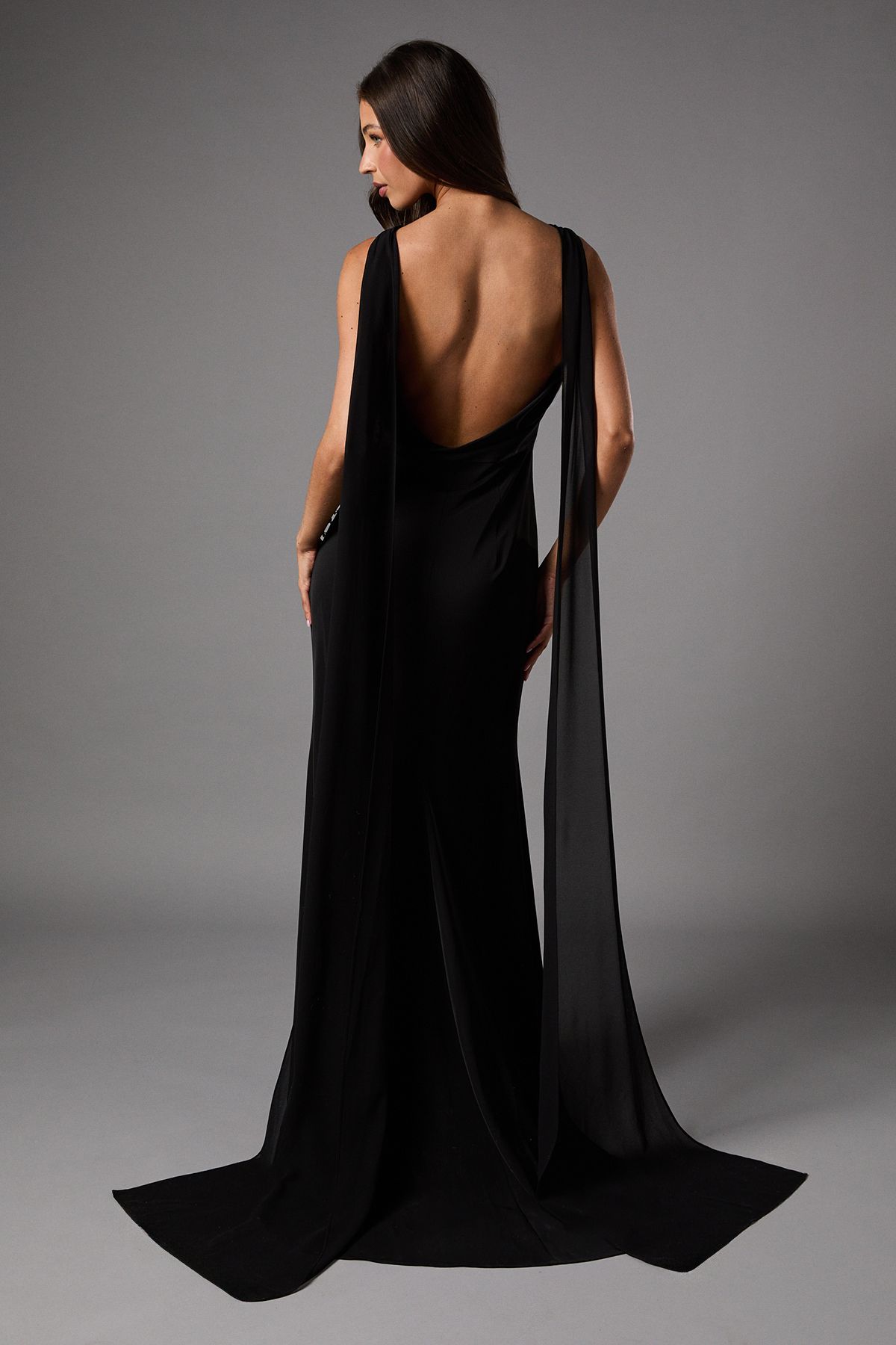 Coast Chiffon Detail Cowl Back Crepe Maxi Dress Black image 3