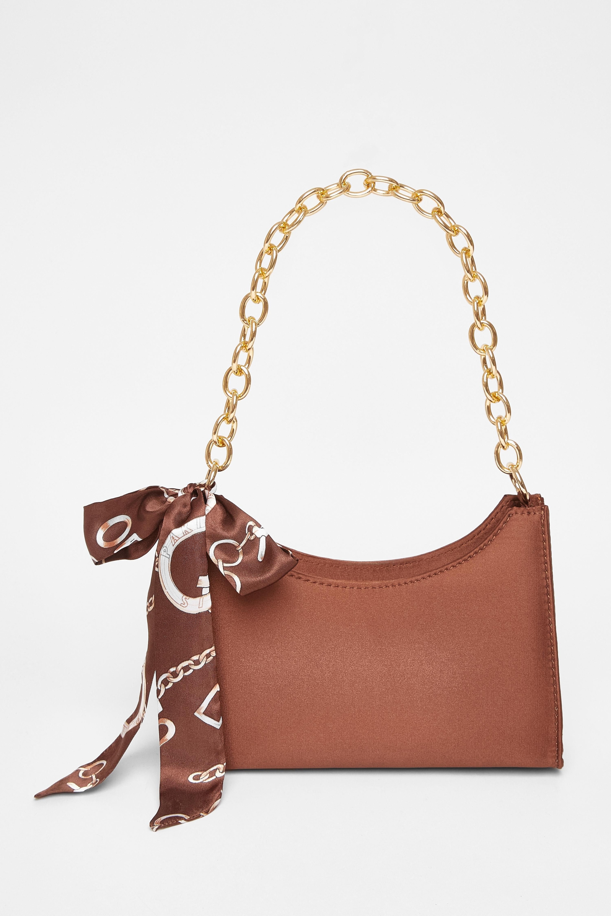 Quiz Brown Satin Chain Shoulder Bag image 3