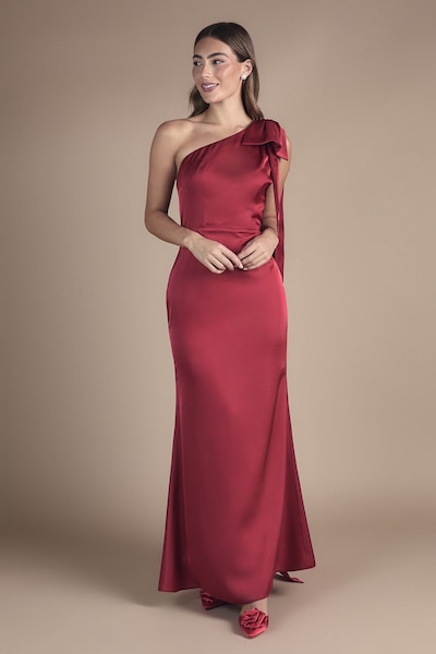Coast Bow And Drape Detail One Shoulder Satin Bridesmaid Dress Red