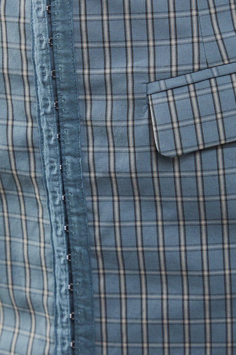 Warehouse Check Hook & Eye Fitted Bandeau Midi Dress Blue image 5