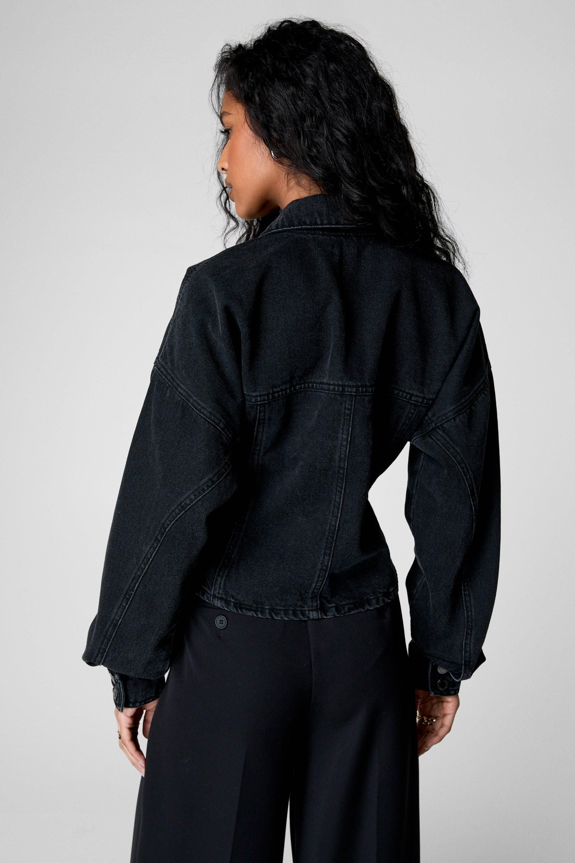 NastyGal Denim Corset Shirt Washed Black image 4