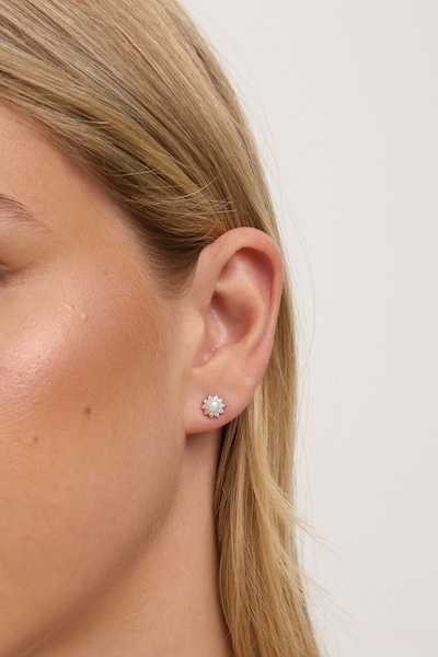 Jon Richard Rhodium Plated Mini Pearl and Crystal Earrings