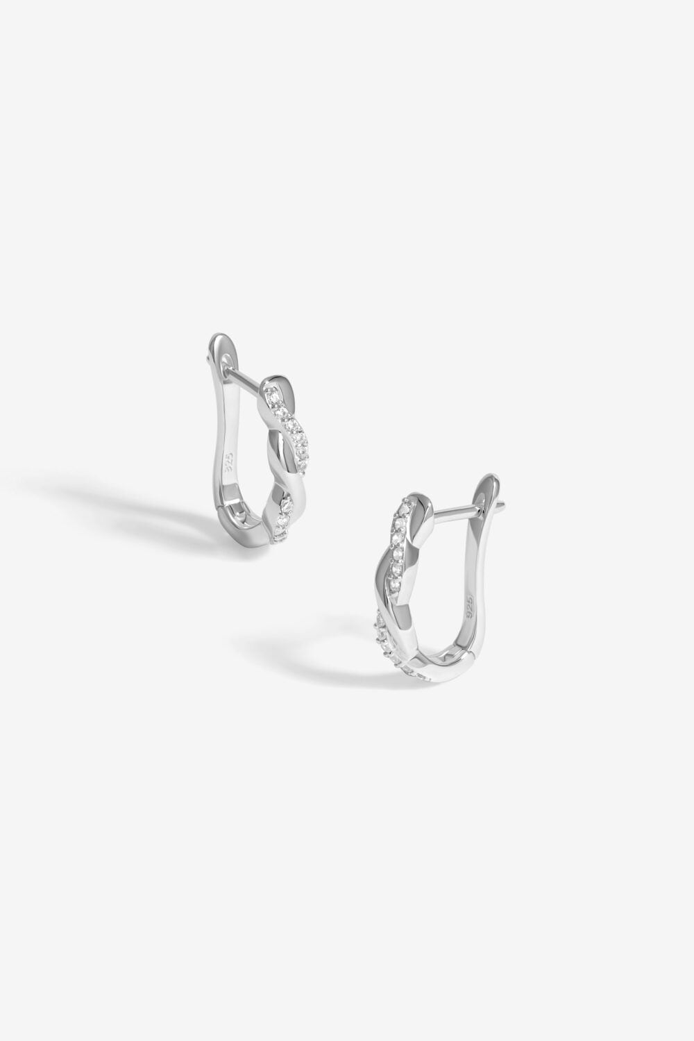 Simply Silver Sterling Silver 925 Polsihed And Cubic Zirconia Plaited Hoop Earrings image 1
