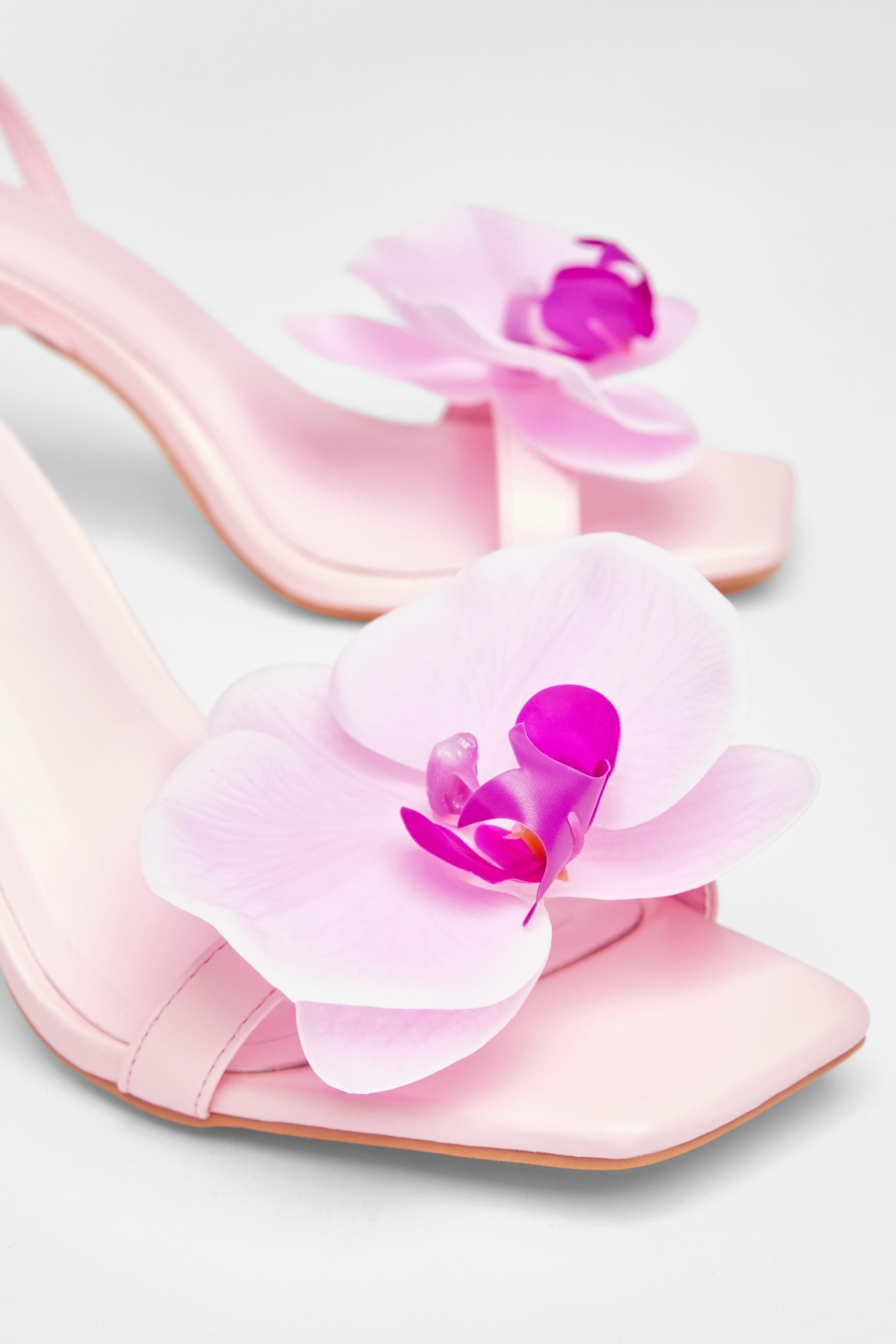 Quiz Pale Pink Flower Detail Stiletto Heels image 4