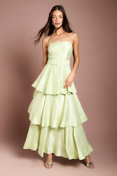 Coast Belted Tiered Satin Maxi Dress Sage