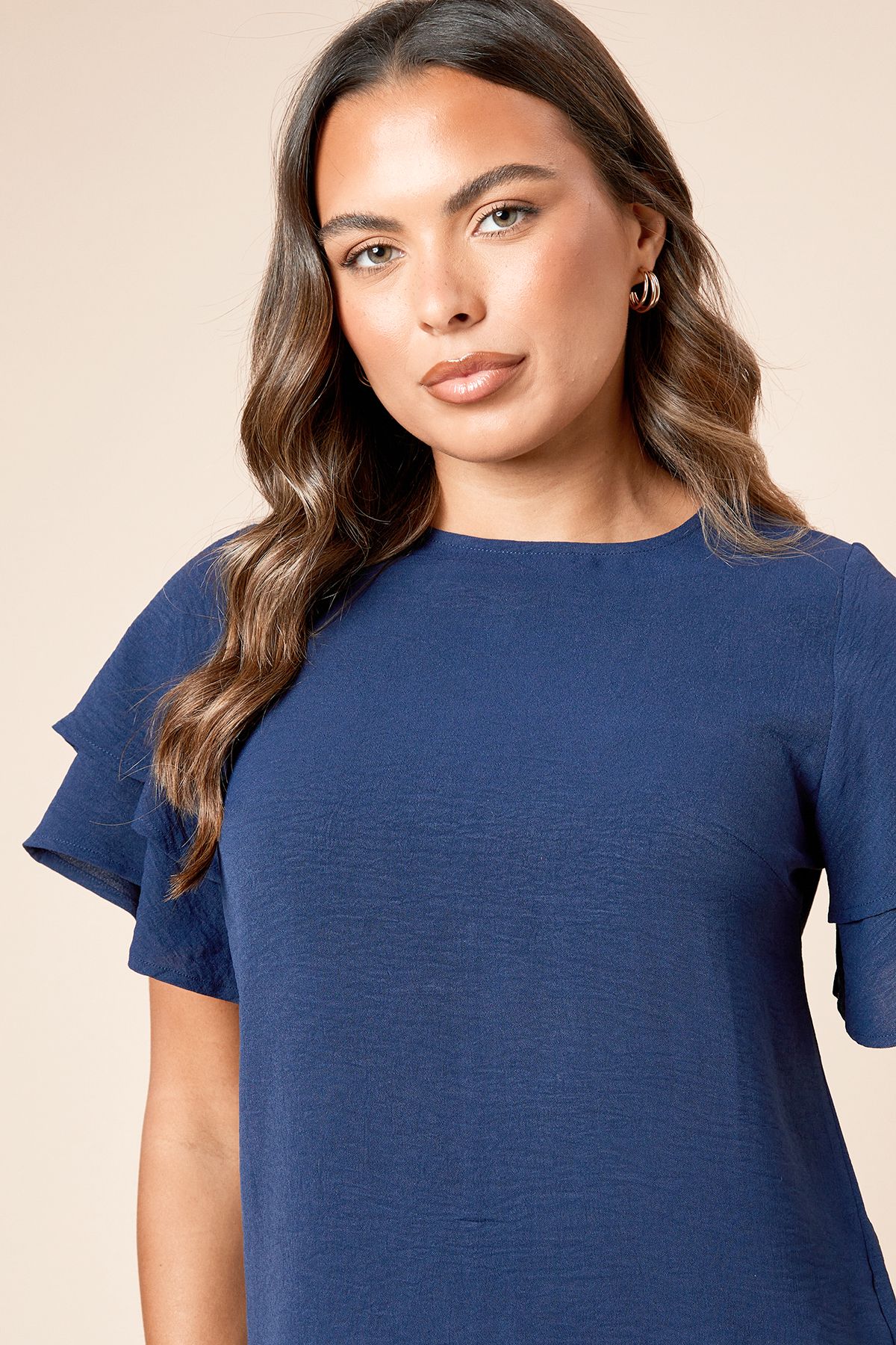 Dorothy Perkins Frill Sleeve Crew neck T-Shirt Navy image 2