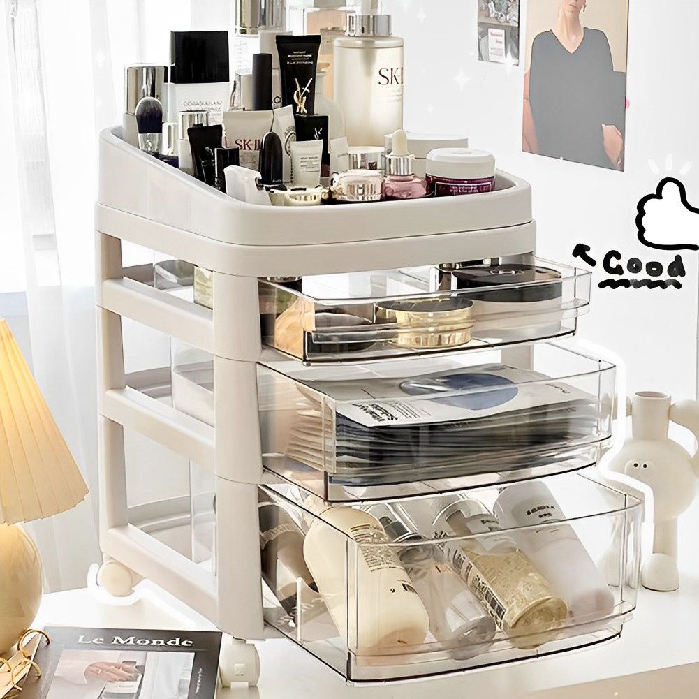 Living and Home 3 Tier Cosmetic Drawer Storage Trolley Mobile To Store Cosmetics Storage Box image 2