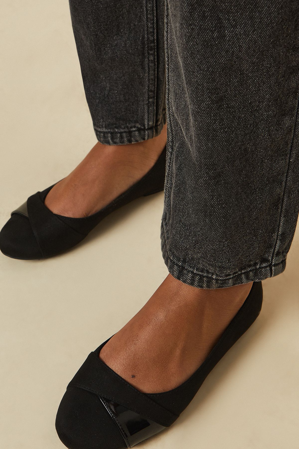 Dorothy Perkins Wide Fit Mable Mixed Material Strap Ballerinas Natural Black image 4