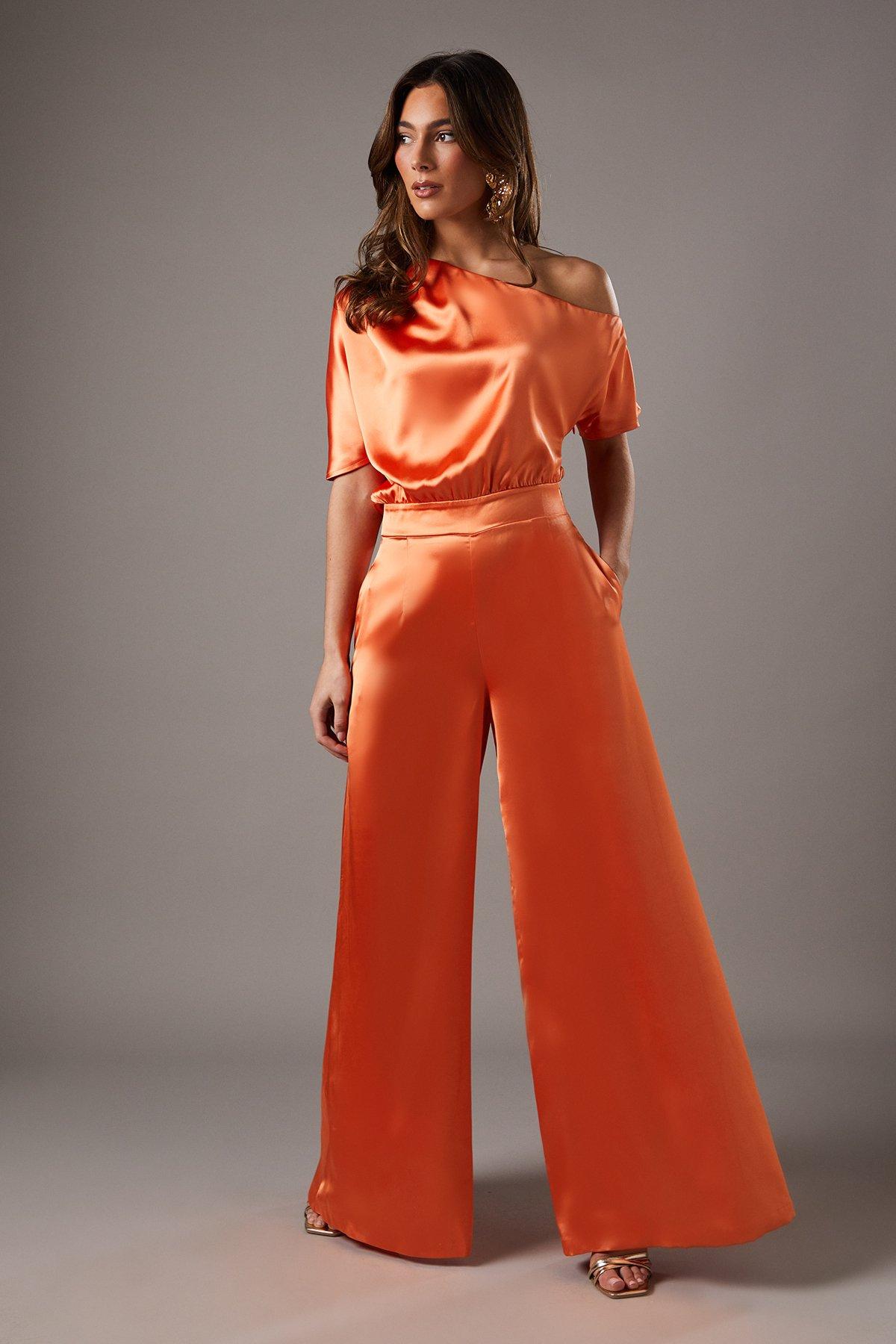 Coast One Shoulder Satin Jumpsuit Orange image 1