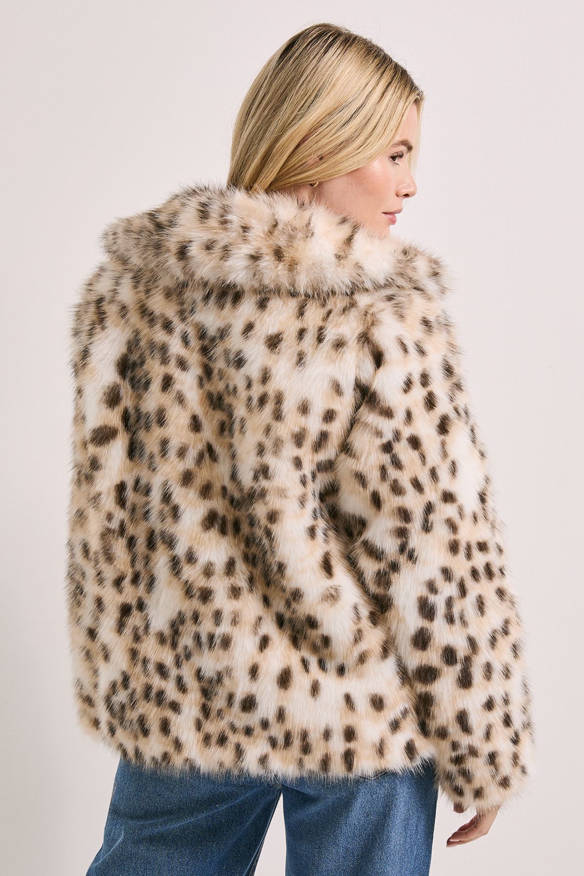 Dorothy Perkins Deer Animal Print Fur Coat Ivory image 3