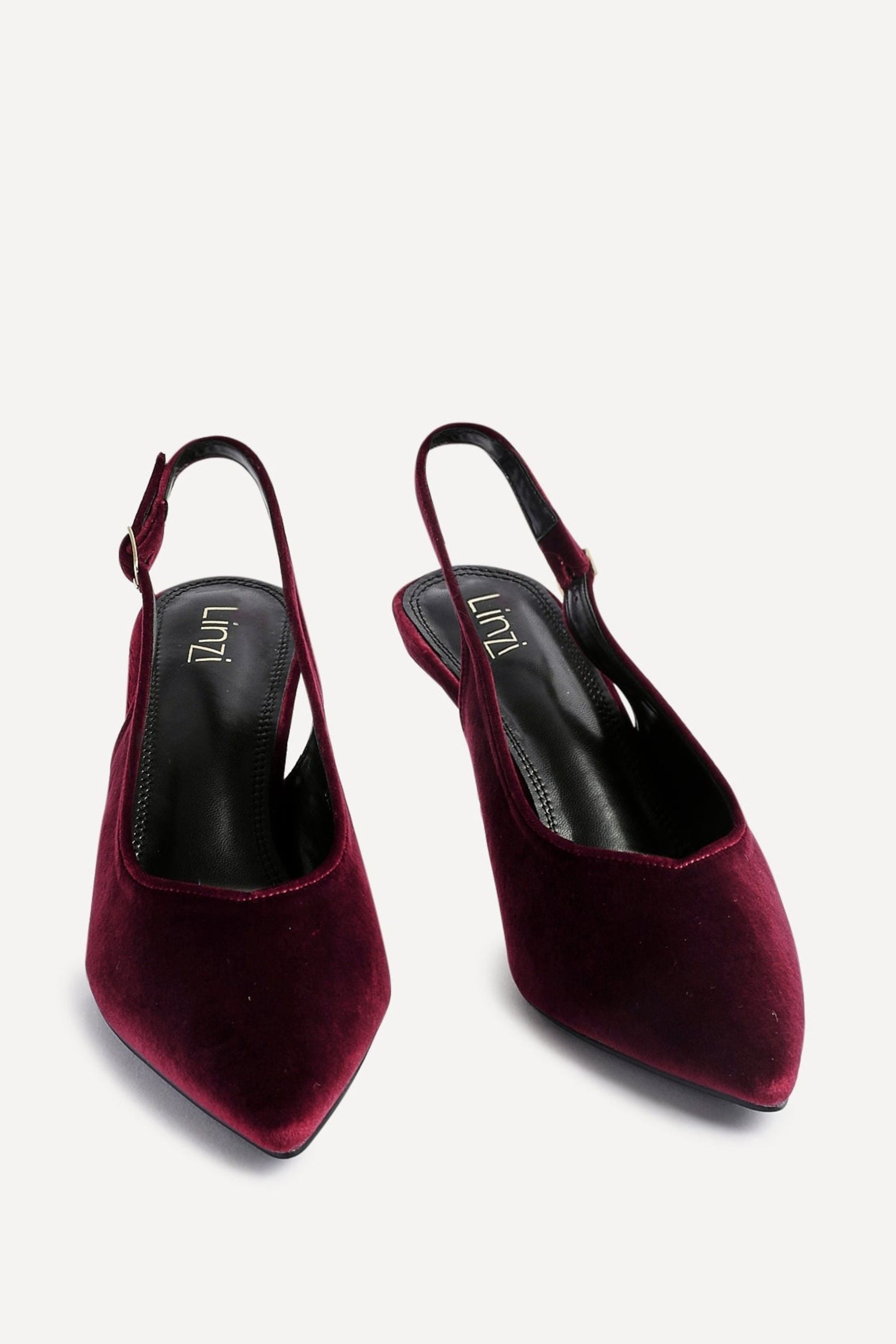 Linzi Finesse Burgundy Velvet Pointed Slingback Stiletto Court Heels image 3