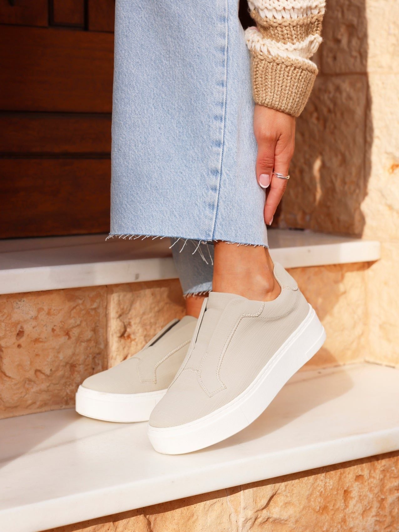 Linzi Henley Taupe Textured Slip On Platform Trainers image 6