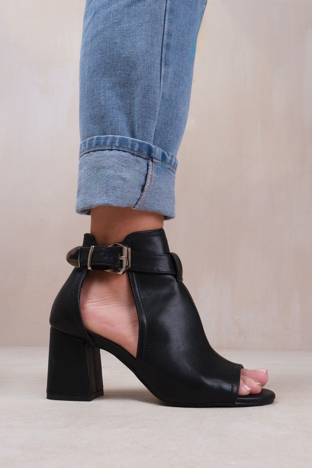 Where's That From 'Lisa' Wide Fit Block Heel With Side Buckle And Open Toe Front image 2