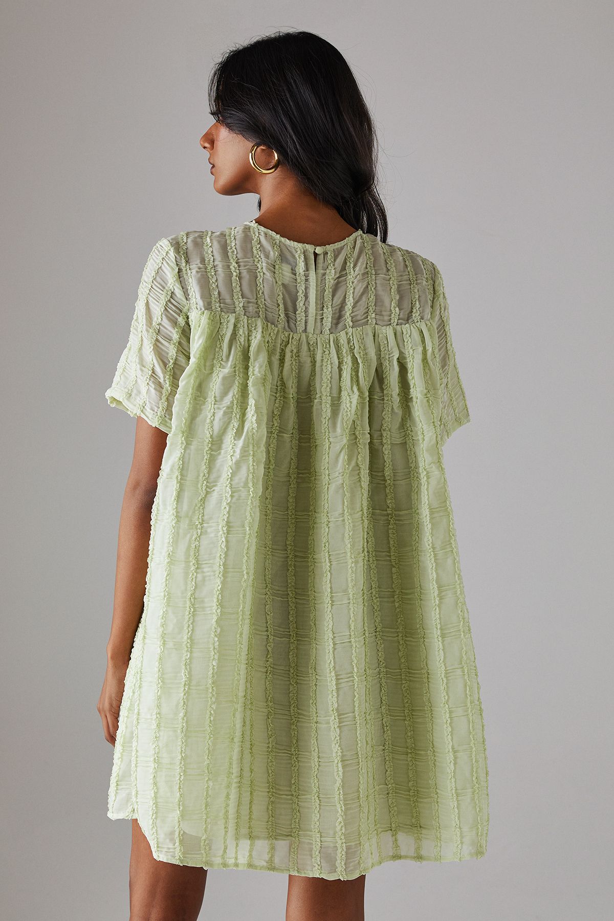 Warehouse Ruffle Organza Babydoll Mini Smock Dress Apple Green image 3