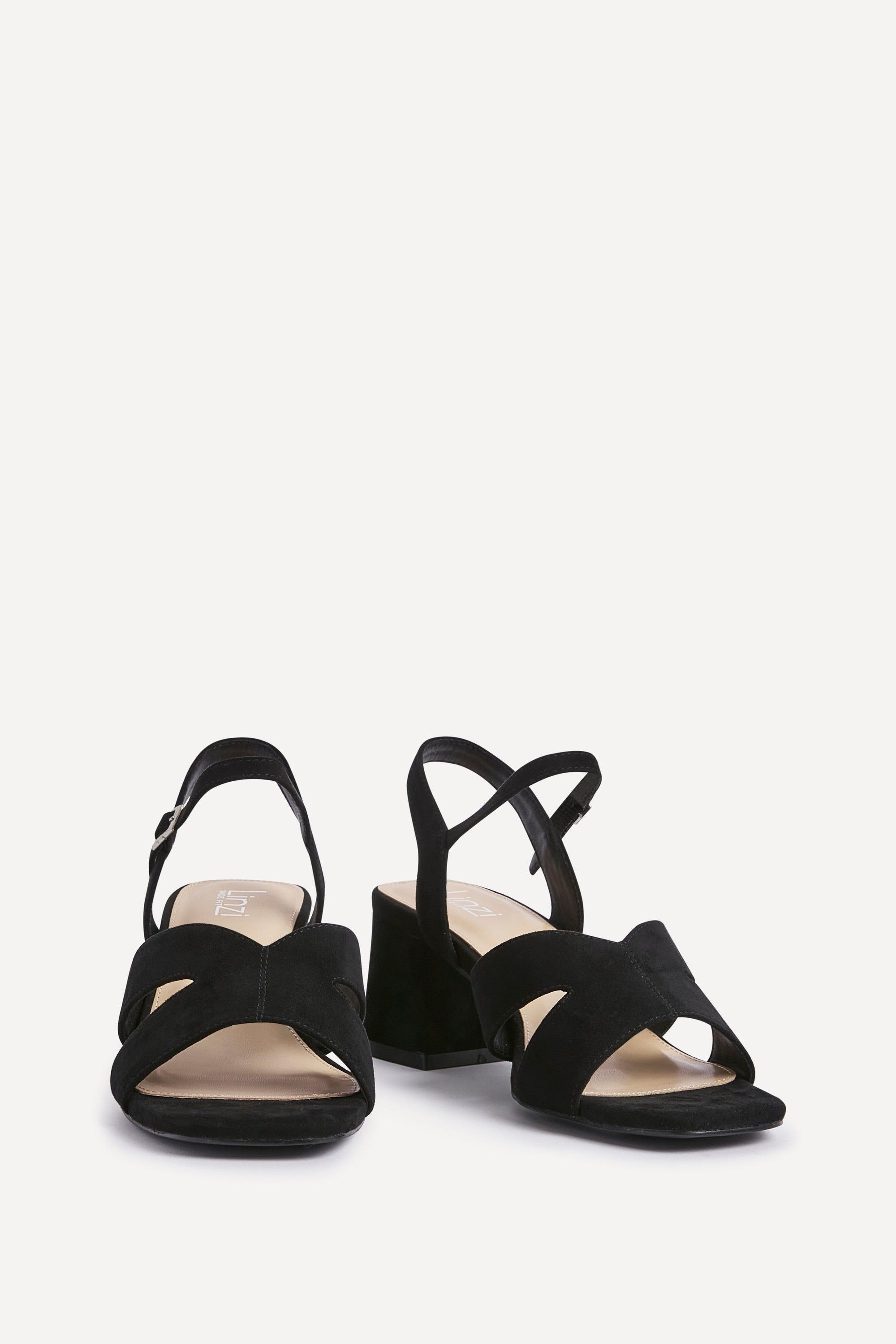 Linzi Empire Wide Fit Black Faux Suede Link Detail Block Heels image 3