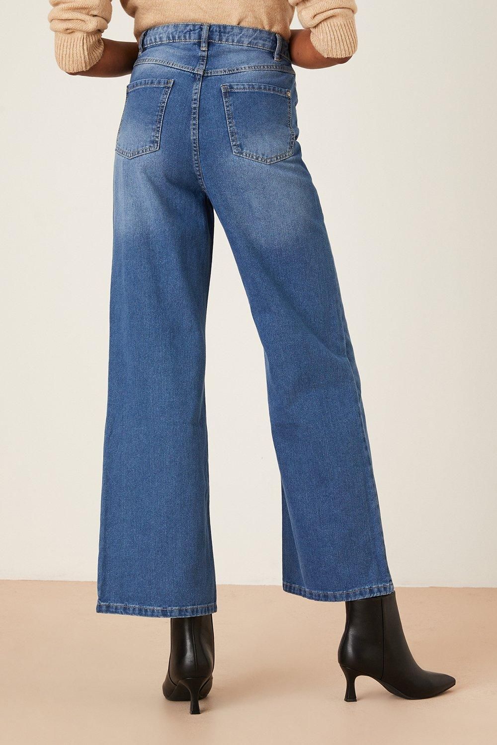 Dorothy Perkins Tall Wide Leg Crop Denim Jeans Mid Wash image 3