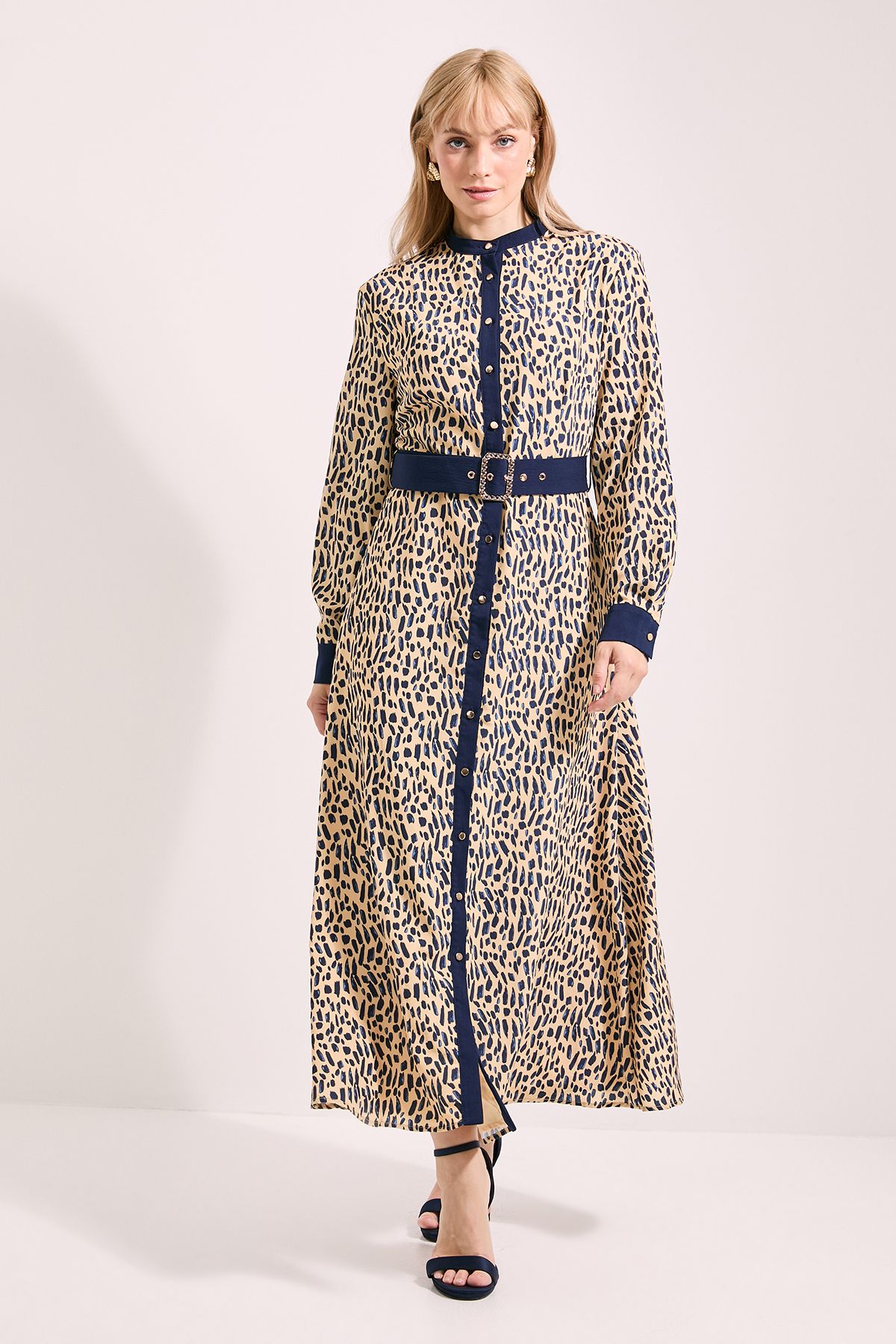 Principles Animal Contrast Collar Printed Belted Midi Dress Animal
