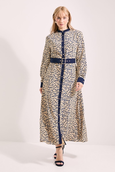 Principles Animal Contrast Collar Printed Belted Midi Dress Animal