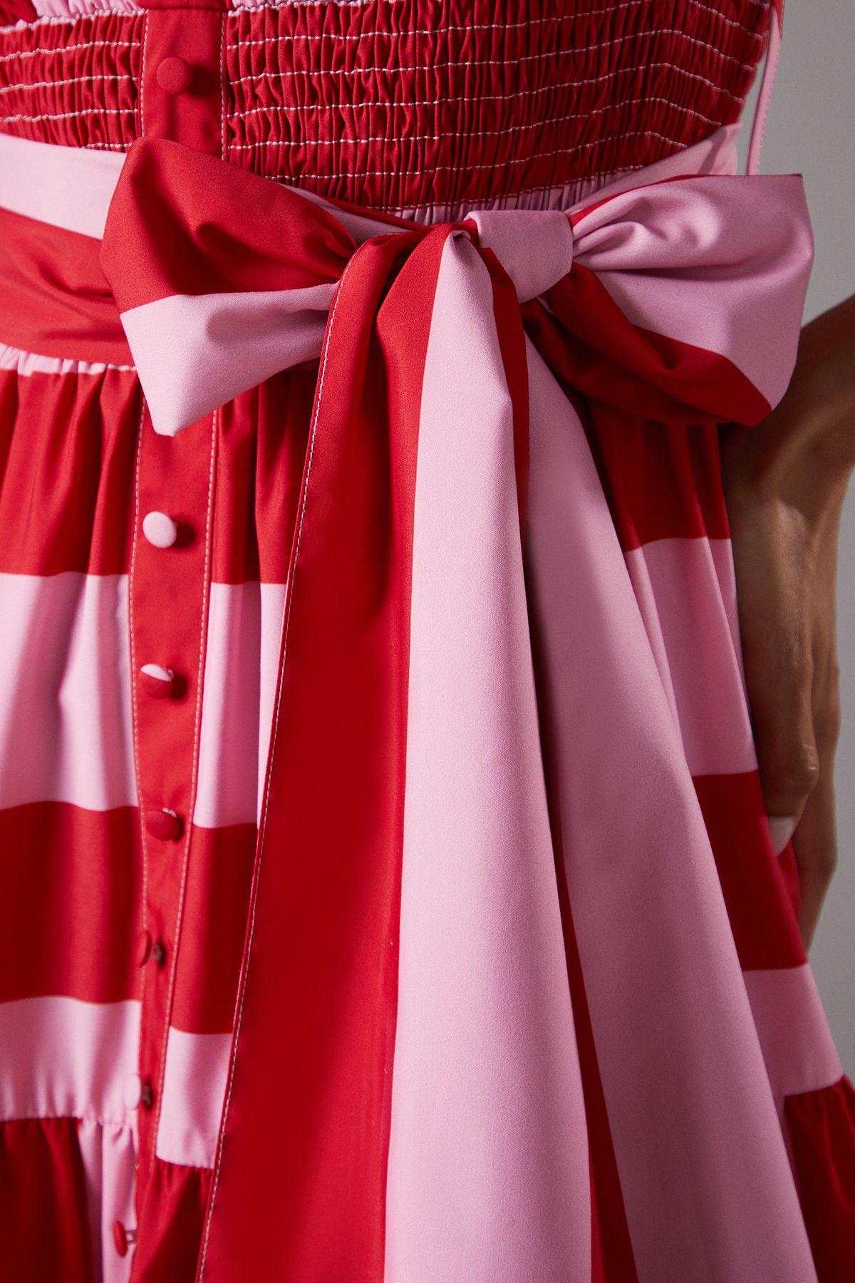 Coast Lisa Tan Polo Stripe Belted Button Through Dress Pink image 5