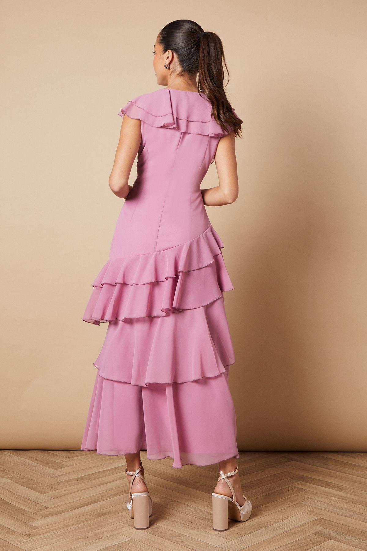 Oasis Ruffle Asymmetric Maxi Dress Pink image 3