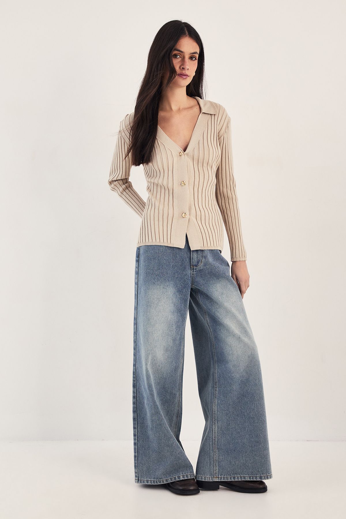 NastyGal Knitted Ribbed Cardigan Ecru image 2