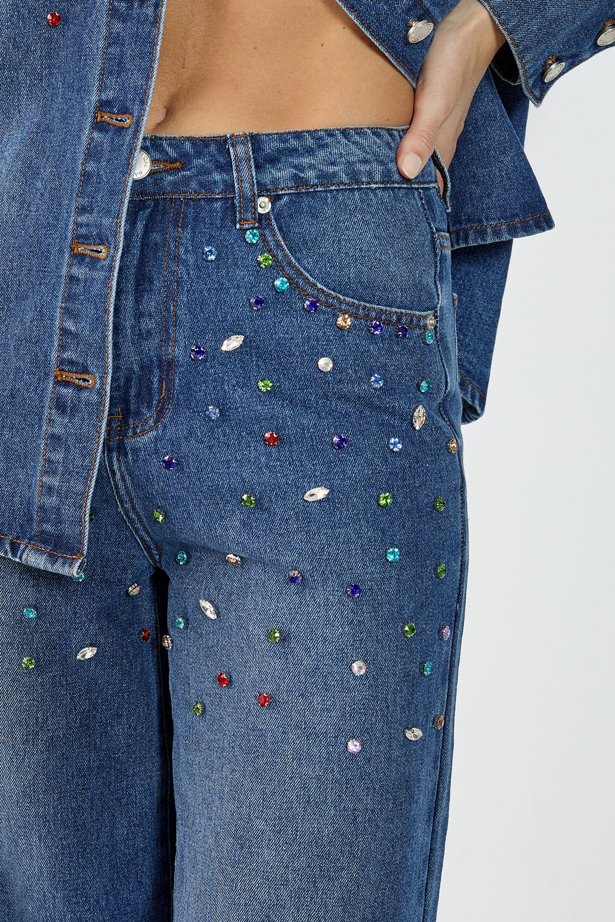 NastyGal Denim Jewel Baggy Jeans Authentic Midwash image 3