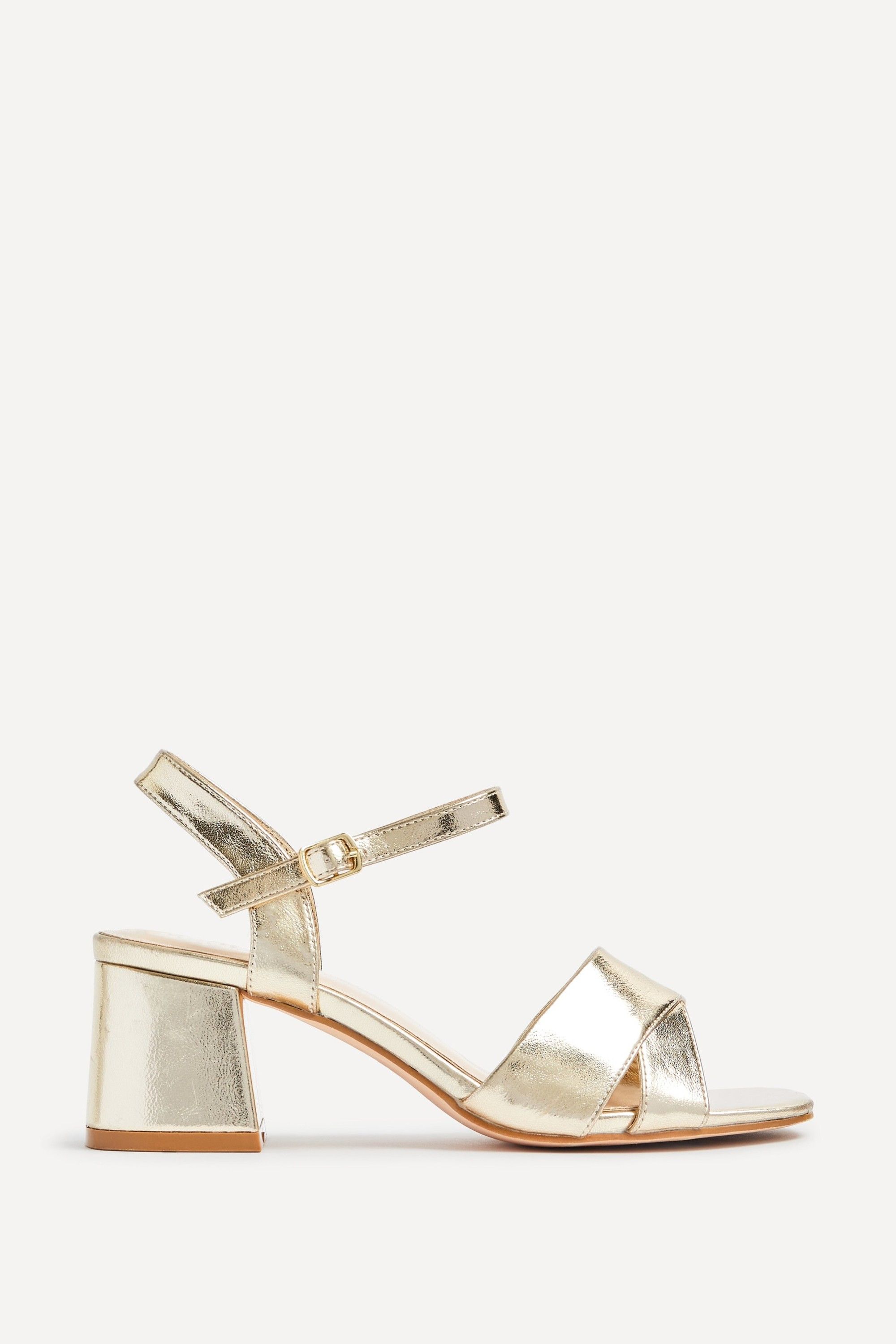 Linzi Vivian Wide Fit Gold Block Heel Sandals