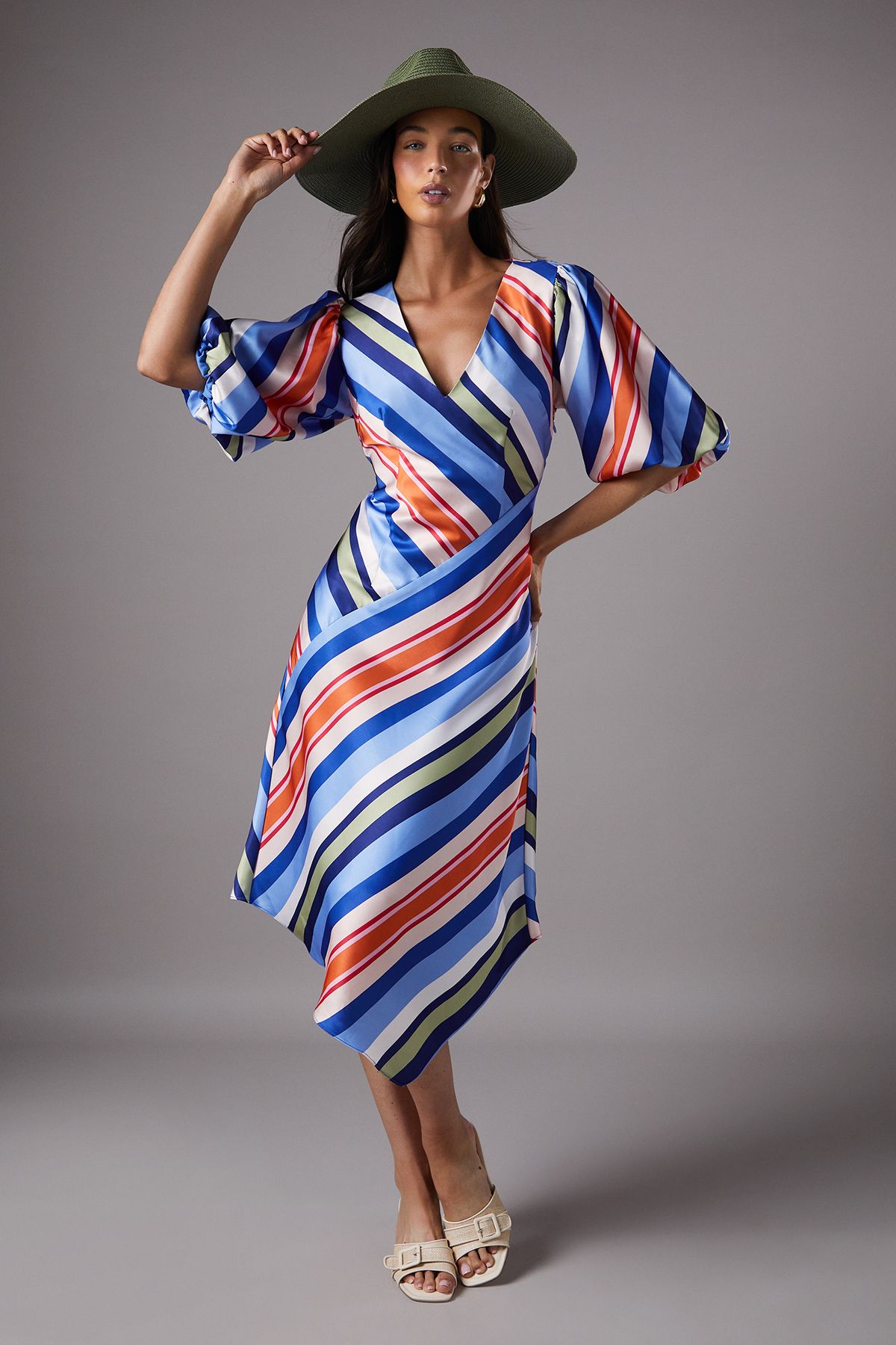 Coast Lisa Tan Polo Short Sleeve Stripe Midi Dress Stripe image 1