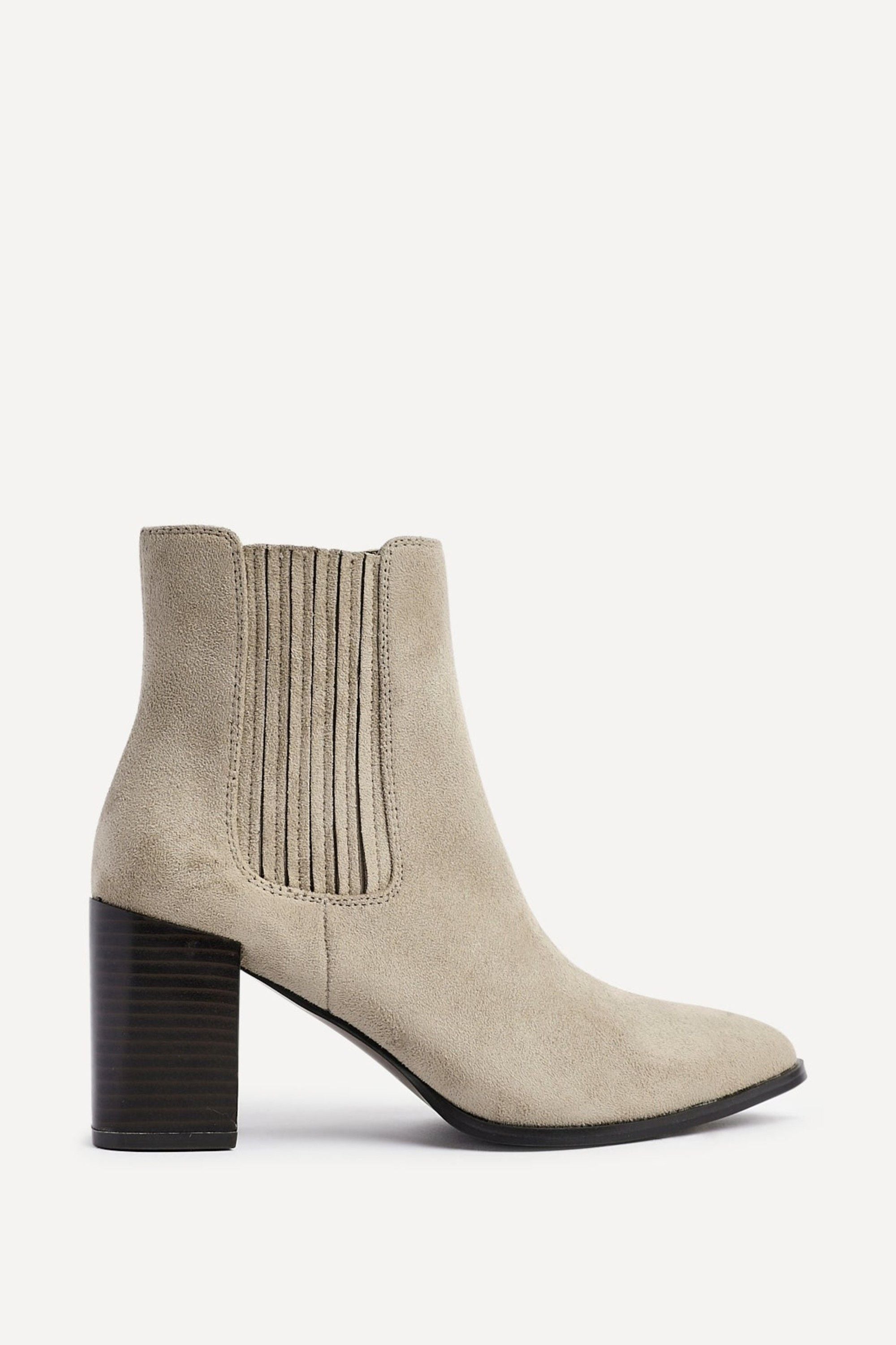 Linzi Thrive Taupe Suede Pointed Toe Stacked Blook Heeled Boot image 1