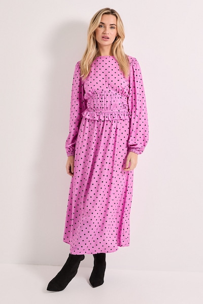 Dorothy Perkins Gathered Waist Detail Blouson Sleeve Printed Midi Dress Purple